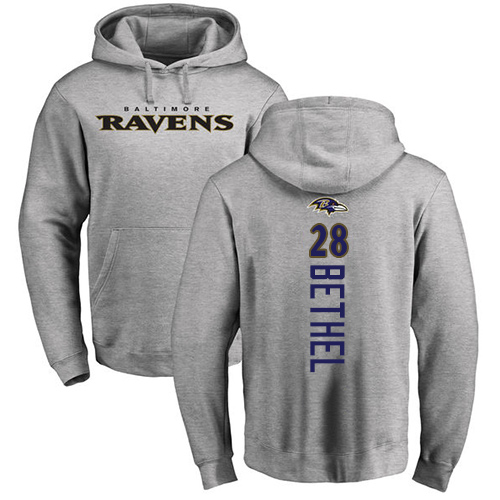 Men Baltimore Ravens Ash Justin Bethel Backer NFL Football #28 Pullover Hoodie Sweatshirt->nfl t-shirts->Sports Accessory